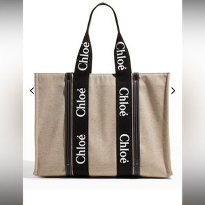 Chloe Woody Large Linen Tote Bag